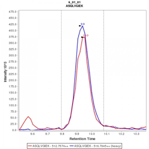 Click to enlarge image Immuno-MRM chromatogram of CPTC-UBE2T-1 antibody (see CPTAC assay portal for details: https://assays.cancer.gov/CPTAC-3263) 
Data provided by the Paulovich Lab, Fred Hutch (https://research.fredhutch.org/paulovich/en.html)