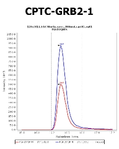 点击放大图像CPTC-GRB2-1抗体的免疫MRM色谱图（详见CPTAC分析门户网站：https://assesss.cancer.gov/CPTAC-699)数据由弗雷德·哈奇Paulovich实验室提供(https://research.fredhutch.org/paulovich/en.html). 所示数据来自血浆。