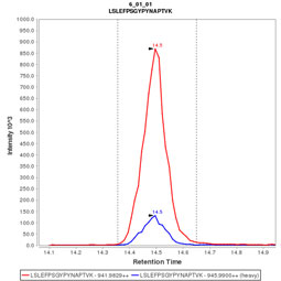 Click to enlarge image Immuno-MRM chromatogram of CPTC-UBE2C-3 antibody (see CPTAC assay portal for details: https://assays.cancer.gov/CPTAC-3260) 

Data provided by the Paulovich Lab, Fred Hutch (https://research.fredhutch.org/paulovich/en.html)