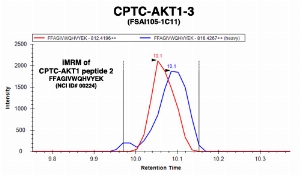 Click to enlarge image Immuno-MRM chromatogram of CPTC-AKT1-3 antibody with CPTC-AKT1 peptide 2 (NCI ID#00224) as target