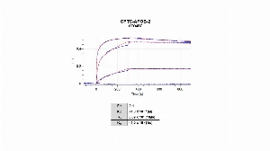 Click to enlarge image The affinity and binding kinetics of CPTC-APOB-2 and APOB 100 native protein were measured using biolayer interferometry. CPTC-APOB-2 antibody was covalently immobilized on amine-reactive second-generation sensors. APOB 100 native protein, 256 nM, 64 nM, 16 nM and 4 nM was used as analyte.  Buffer only and biosensors immobilized without antibody were used as references for background subtraction.