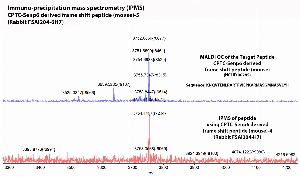 Click to enlarge image IPMS using CPTC-Senp6 derived frame shift peptide (mouse) - 5 as capture Ab against CPTC-Senp6 derived frame shift peptide (mouse) - 1 (NCI ID 00285) in bottom panel. Also included reference of Ag QC (top panel).