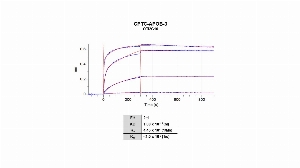 Click to enlarge image The affinity and binding kinetics of CPTC-APOB-3 and APOB 100 native protein were measured using biolayer interferometry. CPTC-APOB-3 antibody was covalently immobilized on amine-reactive second-generation sensors. APOB 100 native protein, 256 nM, 64 nM, 16 nM and 4 nM was used as analyte.  Buffer only and biosensors immobilized without antibody were used for reference subtraction.