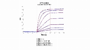 Click to enlarge image The affinity and binding kinetics of CPTC-CGB-8 and BSA-conjugated Chorionic Gonadotropin Subunit Beta Peptide 3 (LPG(CAM)PRC-BSA) were measured using biolayer interferometry. CPTC-CGB-8 was covalently immobilized on amine-reactive second-generation sensors. BSA-conjugated peptide, 4.0 nM, 2.0 nM, 1.0 nM, 0.5 nM, 0.25 nM, 0.125 nM and 0.0625 nM, was used as analyte.