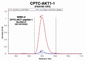 Click to enlarge image Immuno-MRM chromatogram of CPTC-AKT1-1 antibody with CPTC-AKT1 peptide 1 (NCI ID#00223) as target