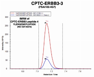 Click to enlarge image Immuno-MRM chromatogram of CPTC-ERRB3-3 antibody with CPTC-ERRB3 peptide 4 (NCI ID#00216) as target