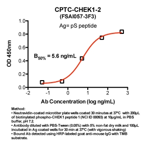 Click to enlarge image Indirect ELISA (ie, binding of Antibody to biotinylated phospho-peptide coated on a NeutrAvidin plate). Note: B50% represents the concentration of Ab required to generate 50% of maximum binding.