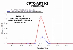Click to enlarge image Immuno-MRM chromatogram of CPTC-AKT1-2 antibody with CPTC-AKT1 peptide 6 (NCI ID#00275) as target